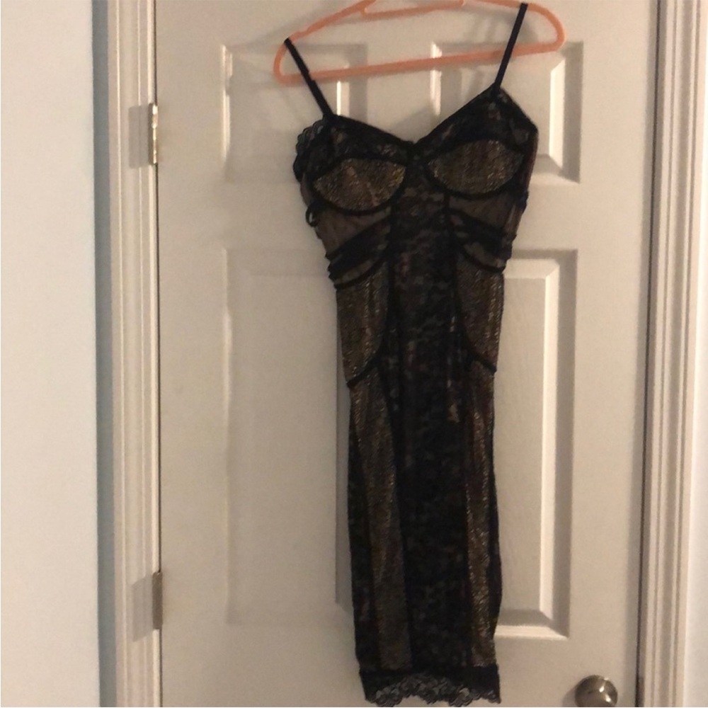 Bebe Black and Nude Lace Dress